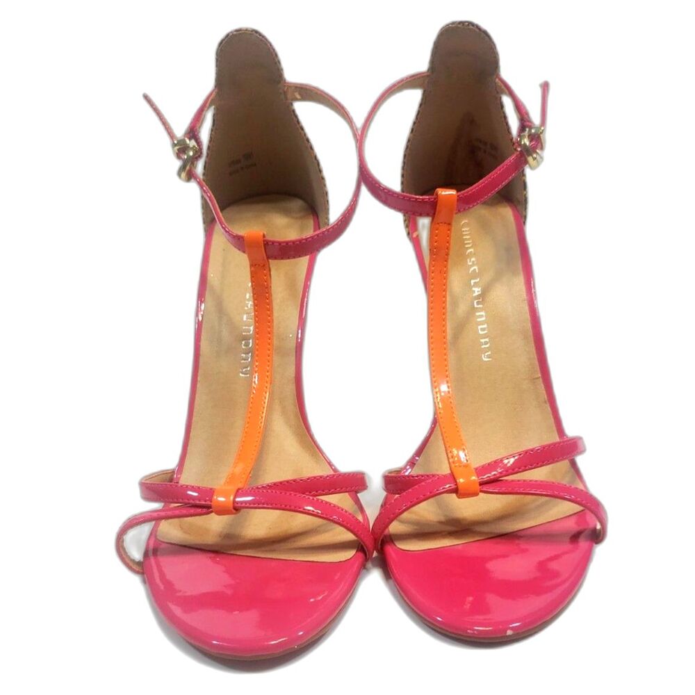 Chinese Laundry Orange Fuchsia Snake Print 4” Heel Open Toe Stilettos Size 10